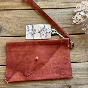 Leather Wristlet rustic- raw edge NWT